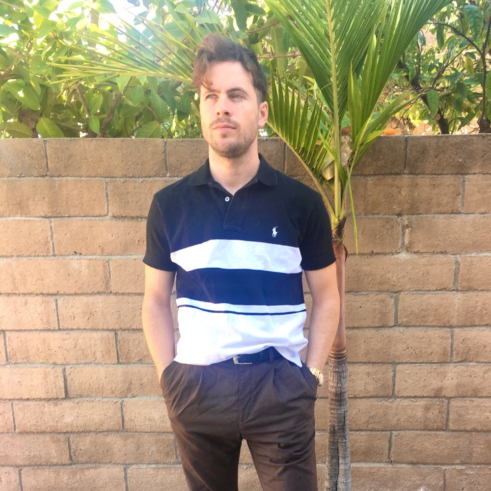 Black and white striped Ralph Lauren polo